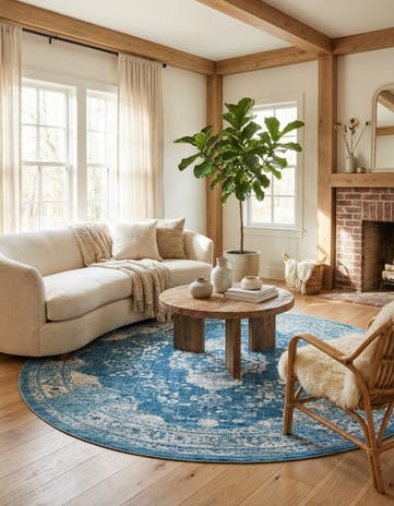 Navy Blue Dahlia Round Rug