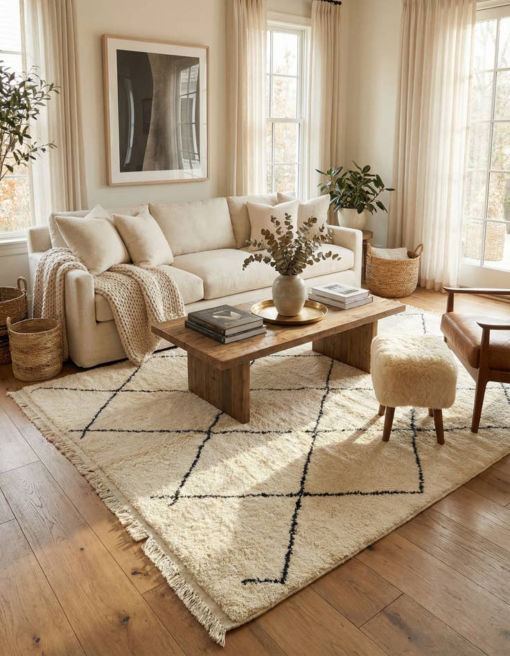 Detail image of  6' 4 x 9' 9  Hand Knotted Moroccan Wool Rug