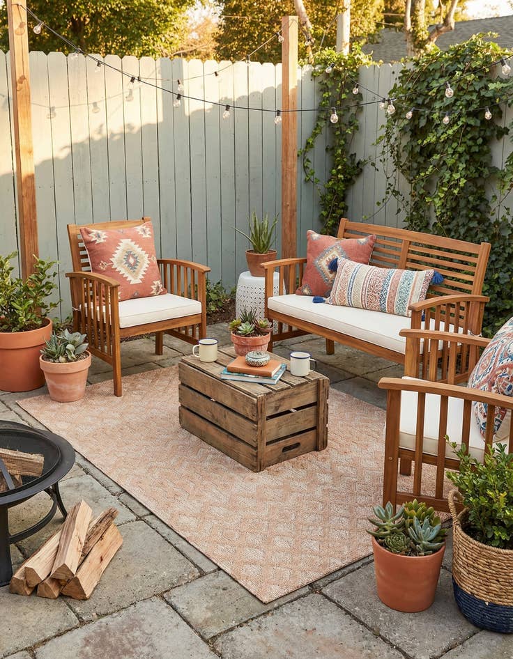 Detail image of 4' x 6' Easy-Clean Trellis Textured Indoor / Outdoor Rug