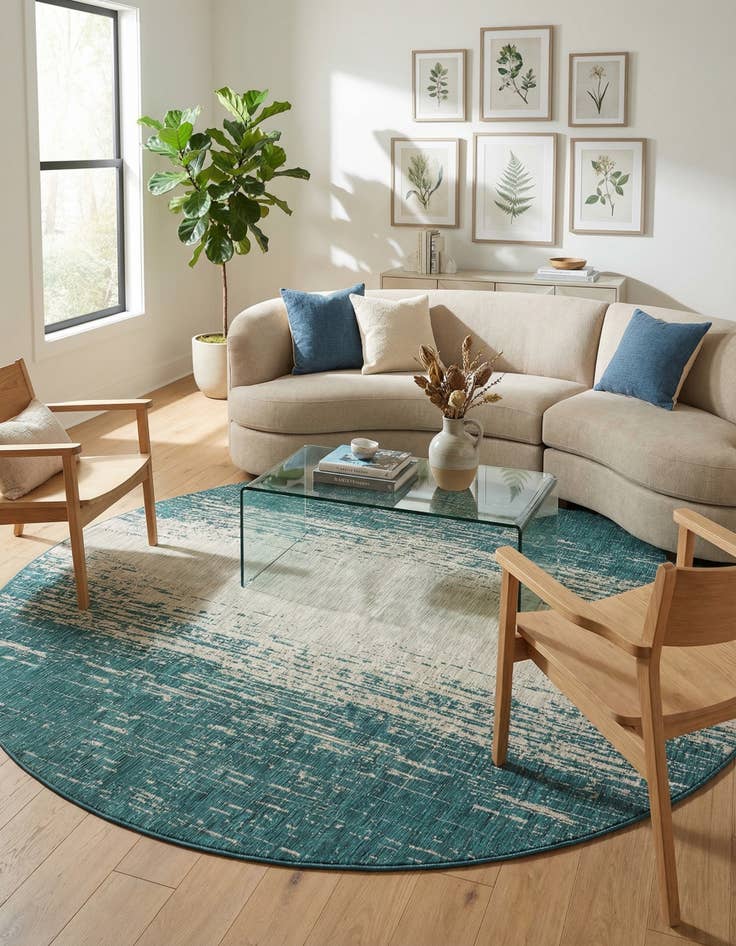 Detail image of 10' 8 x 10' 8 Easy-Clean Modern Indoor / Outdoor Round Rug