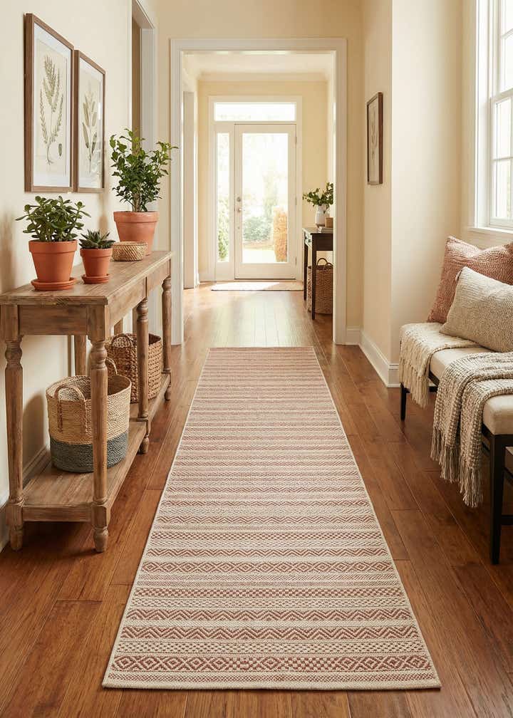2' 7 x 12' Easy-Clean Striped Indoor / Outdoor Runner Rug