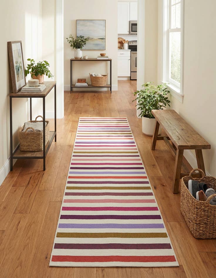 Detail image of 2' 7 x 12'  Washable Striped Indoor / Outdoor Runner Rug