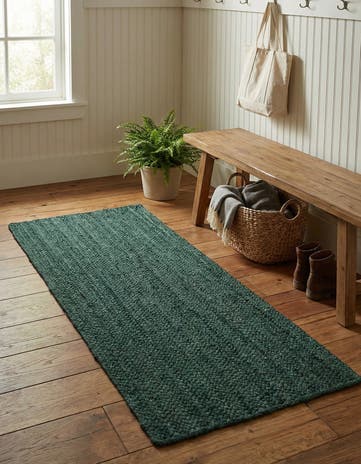 Green Handmade Braided Jute Runner Rug