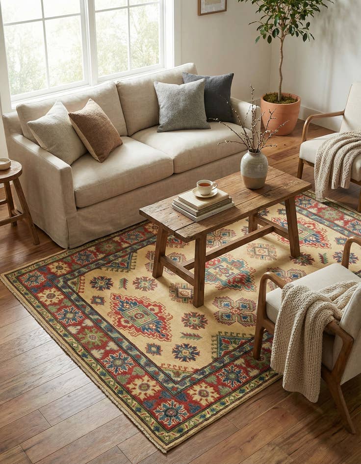 Detail image of 4' 2 x 6'  Hand Knotted Kazak Rug