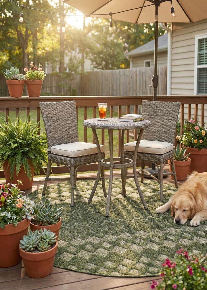 5' 3 x 5' 3 Easy-Clean Trellis Textured Indoor / Outdoor Round Rug