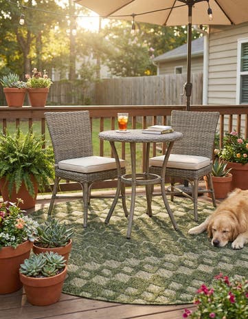 5' 3 x 5' 3 Easy-Clean Trellis Textured Indoor / Outdoor Round Rug