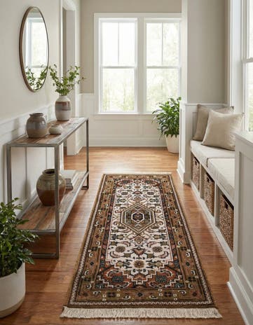 2' 4 x 4' 10 Hand Knotted Hamedan Wool Runner Rug