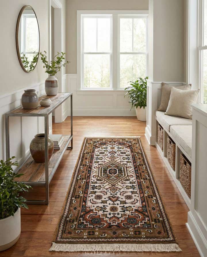 2' 4 x 4' 10 Hand Knotted Hamedan Wool Runner Rug