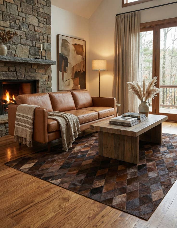 Detail image of 4' 8 x 6' 6 Cowhide Stocks Rug