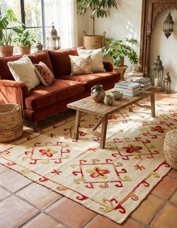 5' 9 x 7' 7 Hand Woven Kilim Suzani Wool Rug