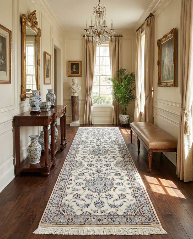 Detail image of 3' 6 x 9' 10 Hand Knotted Nain Persian Wool Runner Rug