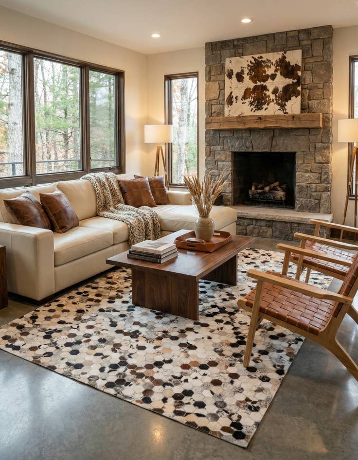 Detail image of 5' 1 x 8' Cowhide Leather Rug