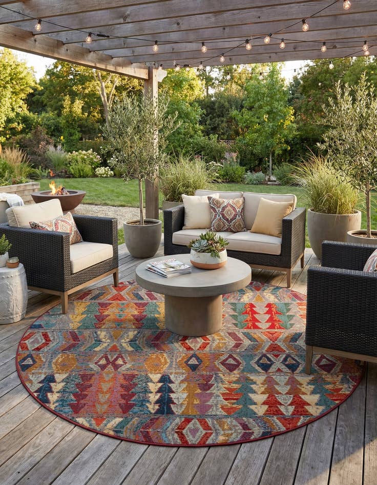 Detail image of 10' x 10'  Washable Modern Indoor / Outdoor Round Rug