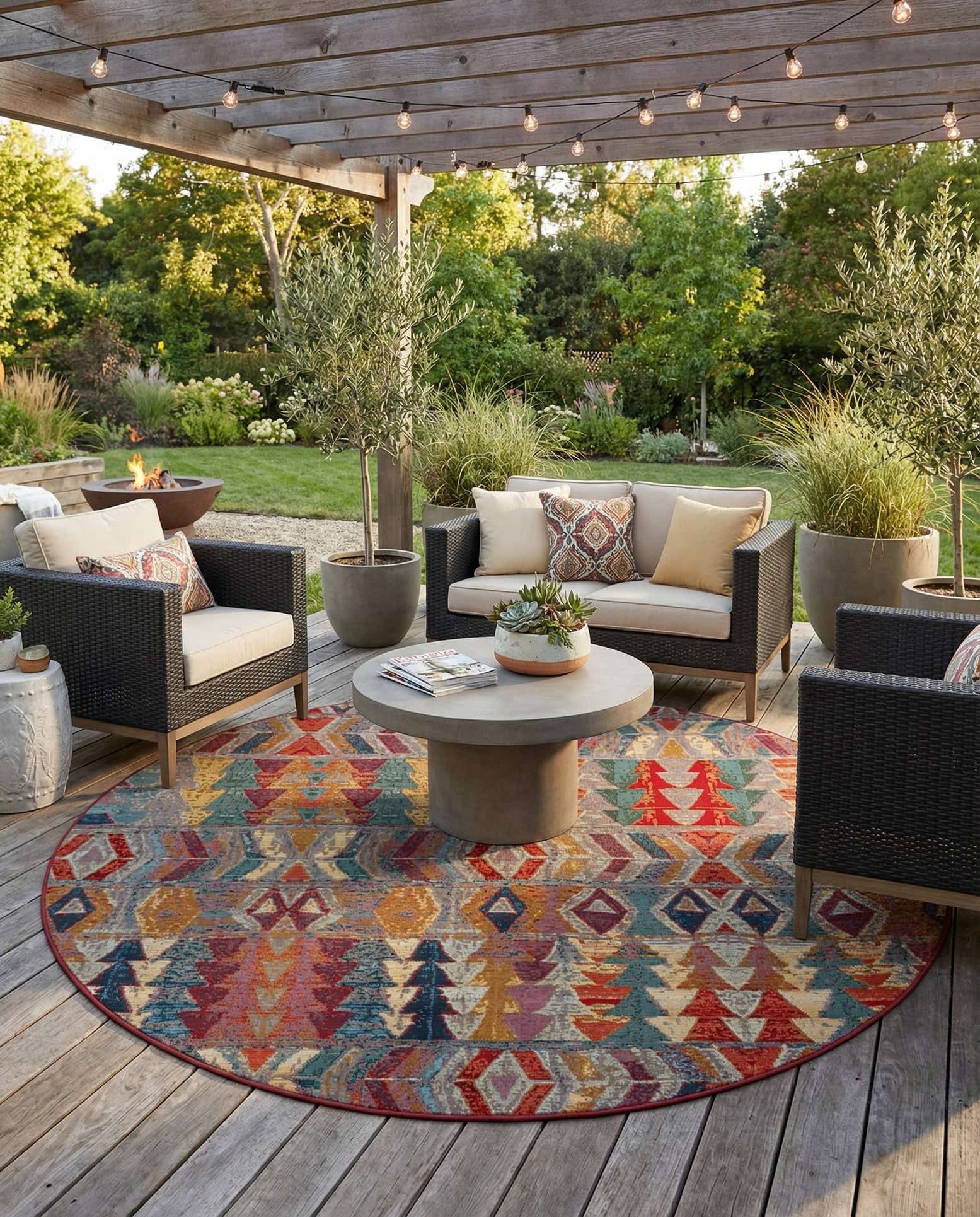 10' x 10' Easy-Clean Modern Indoor / Outdoor Round Rug