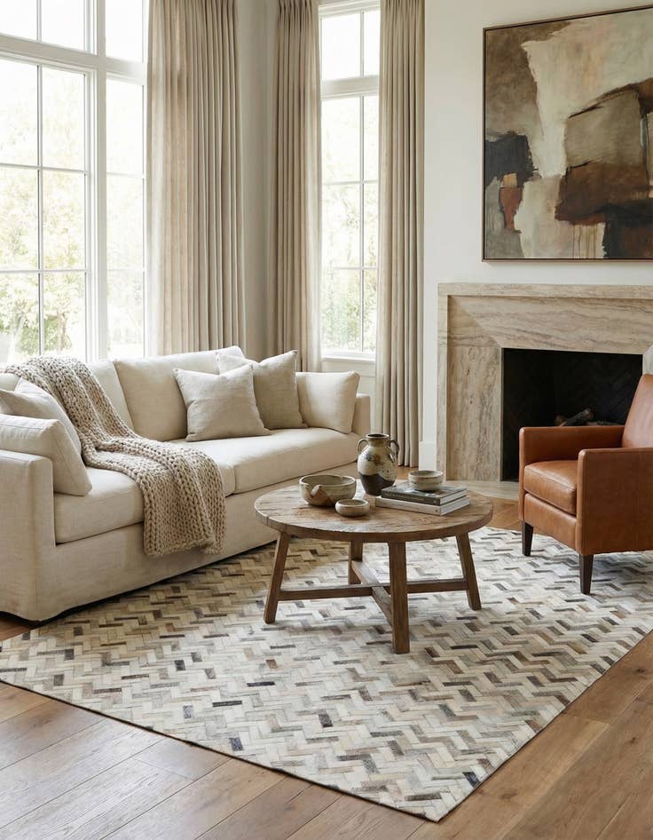 Detail image of 5' 3 x 7' 6 Cowhide Leather Rug