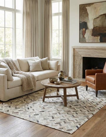 5' 3 x 7' 6 Cowhide Leather Rug