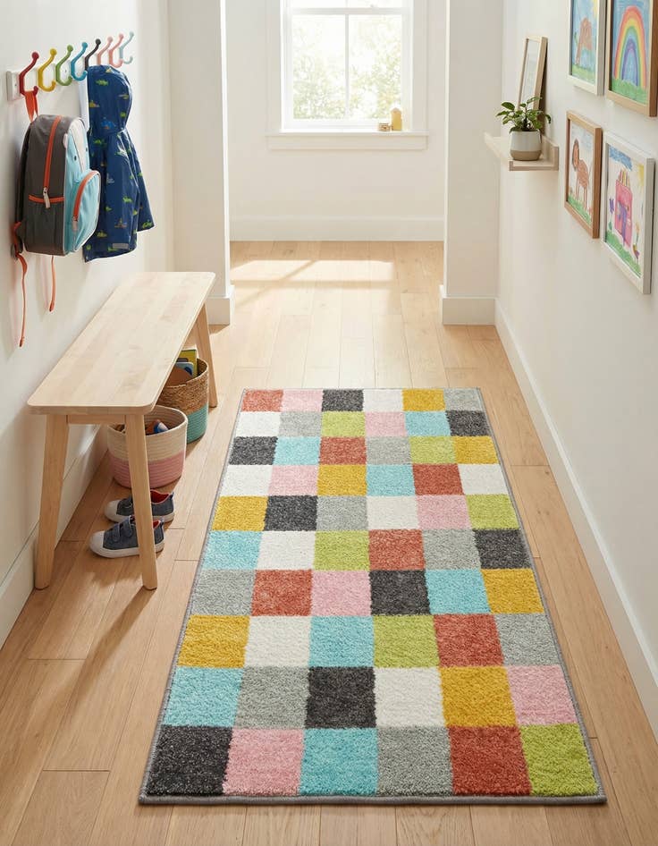 Detail image of 2' 2 x 3' 11 Checkered Whimsy Kids Runner Rug