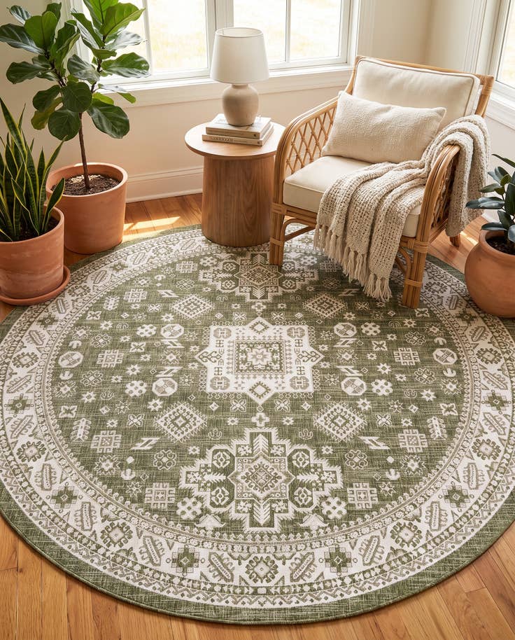 Detail image of 10' x 10' Easy-Clean Aztec Indoor / Outdoor Round Rug