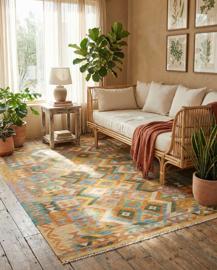 4' 7 x 6' 5 Hand Woven Kilim Maymana Wool Rug