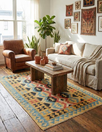 3' 7 x 6' 5 Hand Woven Kilim Maymana Wool Rug