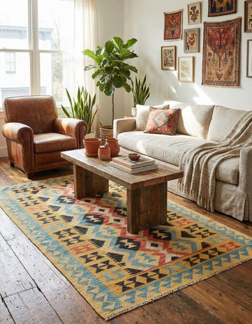 3' 7 x 6' 5 Hand Woven Kilim Maymana Wool Rug