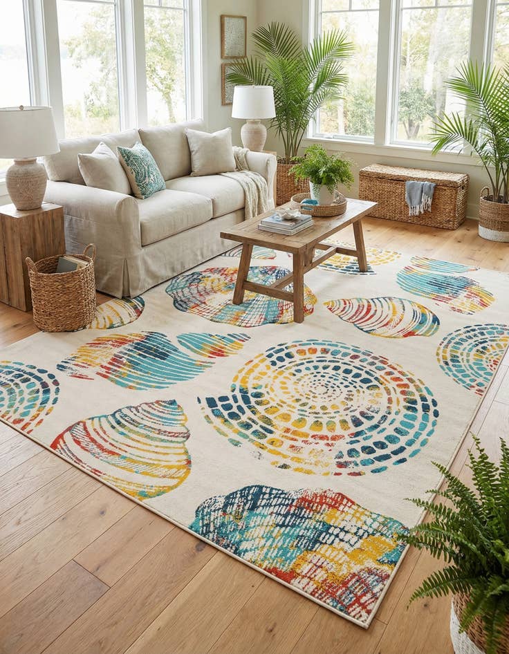 Detail image of 9' x 12'  Washable Coastal Indoor / Outdoor Rug