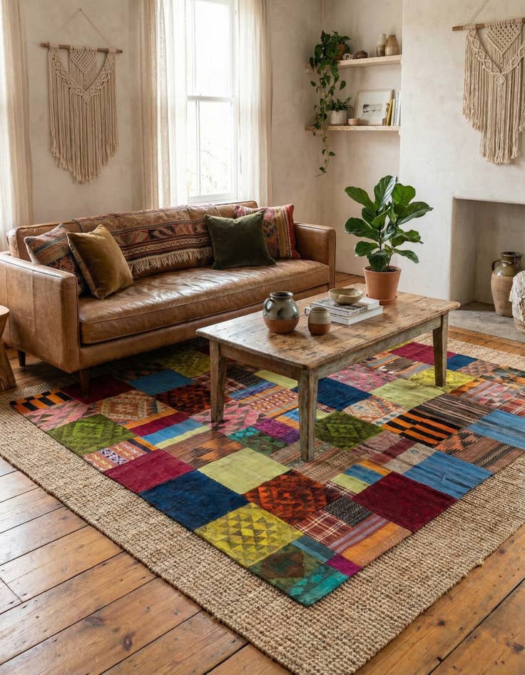 Detail image of 5' 8 x 7' 8  Hand Woven Kilim Patchwork Wool Rug