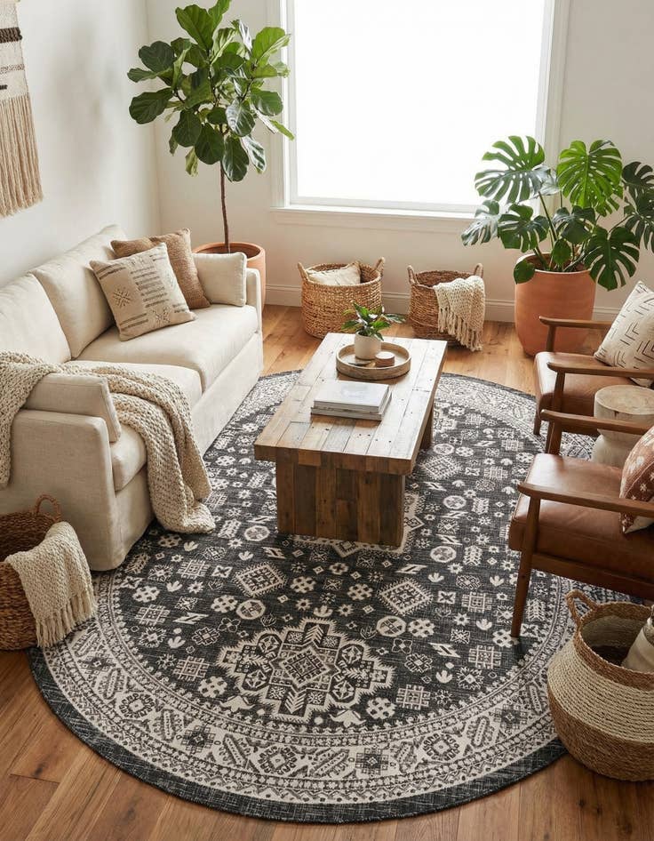 Detail image of 7' 10 x 10'  Washable Aztec Indoor / Outdoor Oval Rug