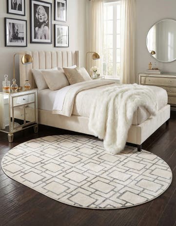 White Silver Marilyn Monroe™ Glam Deco Oval Rug