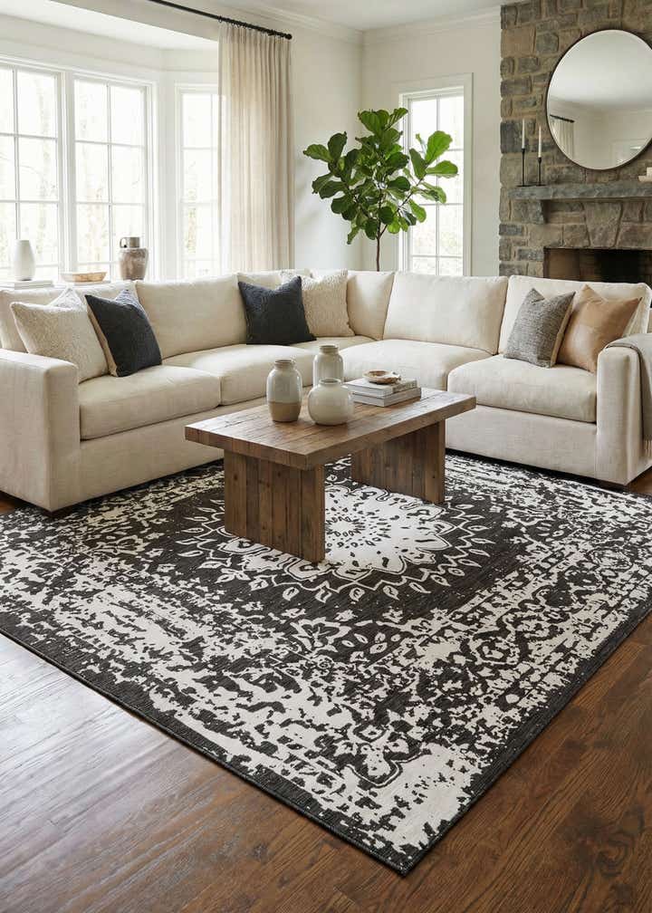 12' x 12' Easy-Clean Traditional Indoor / Outdoor Square Rug