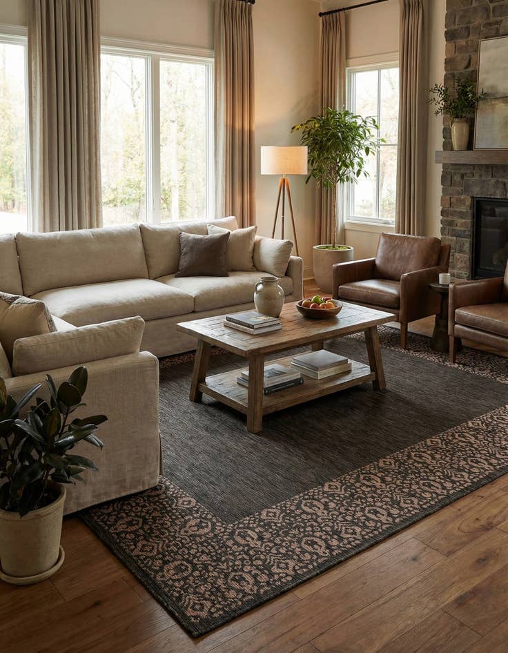 Detail image of 10' 8 x 10' 8  Washable Border Indoor / Outdoor Square Rug