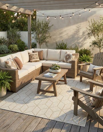 6' 1 x 9' Easy-Clean Lattice Indoor / Outdoor Rug