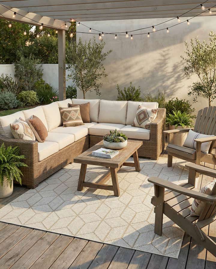 6' 1 x 9' Easy-Clean Trellis Indoor / Outdoor Rug