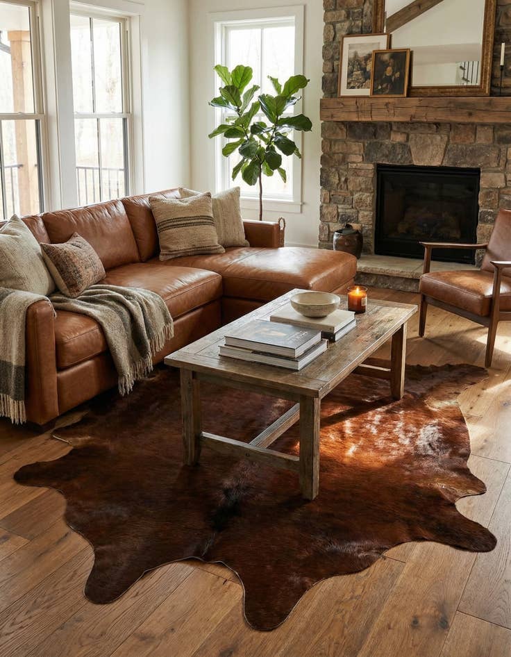 Detail image of 5' 1 x 5' 4 Cowhide Leather Square Rug