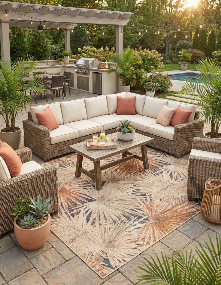 Detail image of 10' x 10'  Washable Botanical Indoor / Outdoor Square Rug