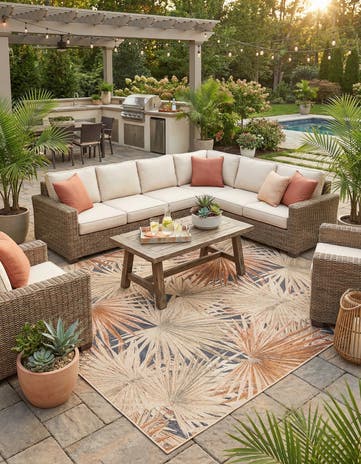 10' x 10' Easy-Clean Botanical Indoor / Outdoor Square Rug