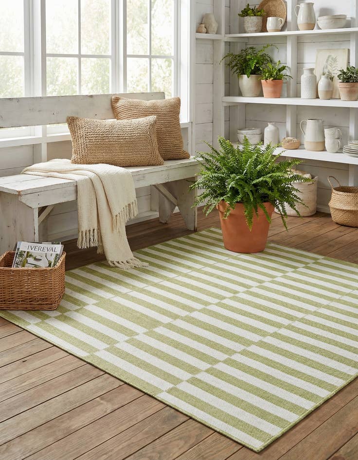 Detail image of 6' x 6'  Washable Striped Indoor / Outdoor Square Rug