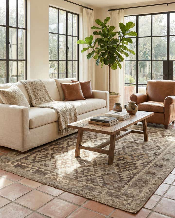 5' 2 x 6' 6 Hand Woven Kilim Maymana Wool Rug