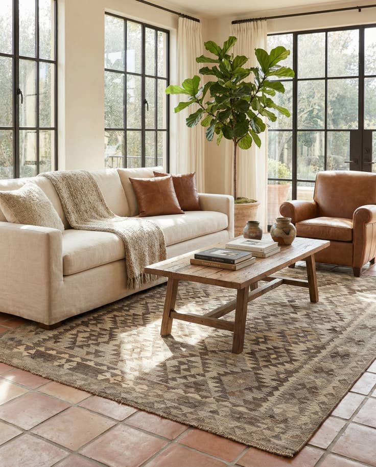 Detail image of 5' 2 x 6' 6 Hand Woven Kilim Maymana Wool Rug