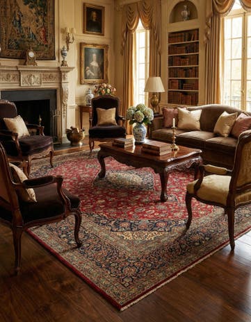10' 6 x 14' Hand Knotted Kashan Persian Wool Rug