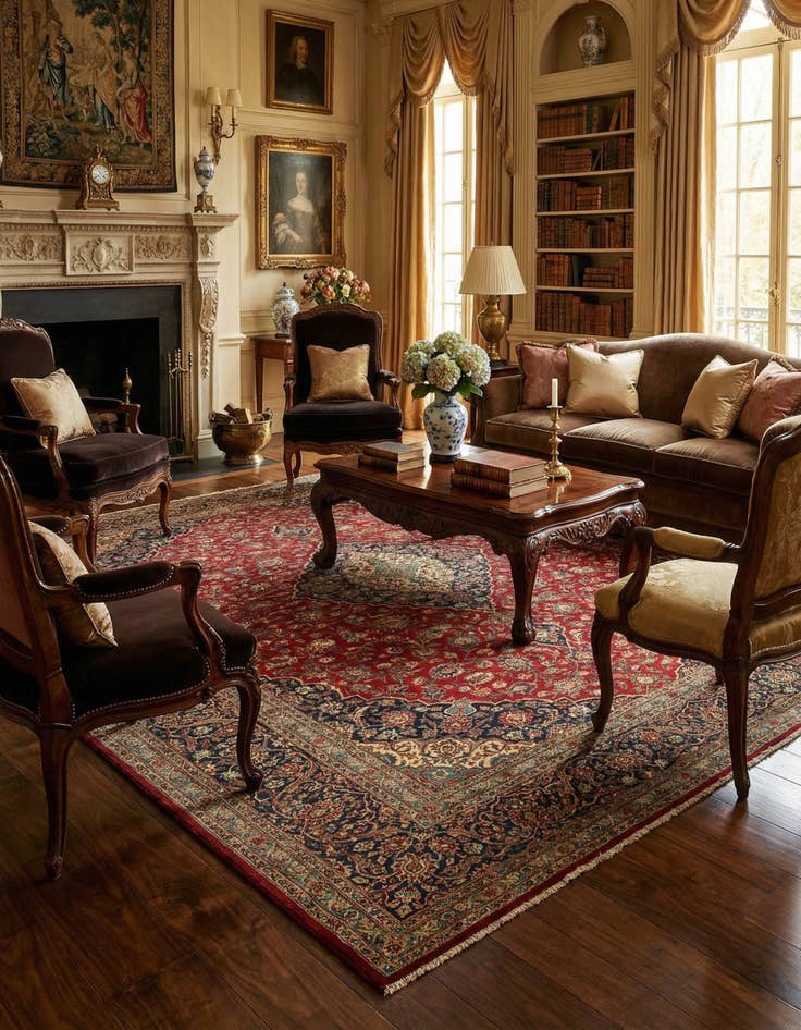 Detail image of  10' 6 x 14'  Hand Knotted Kashan Persian Wool Rug