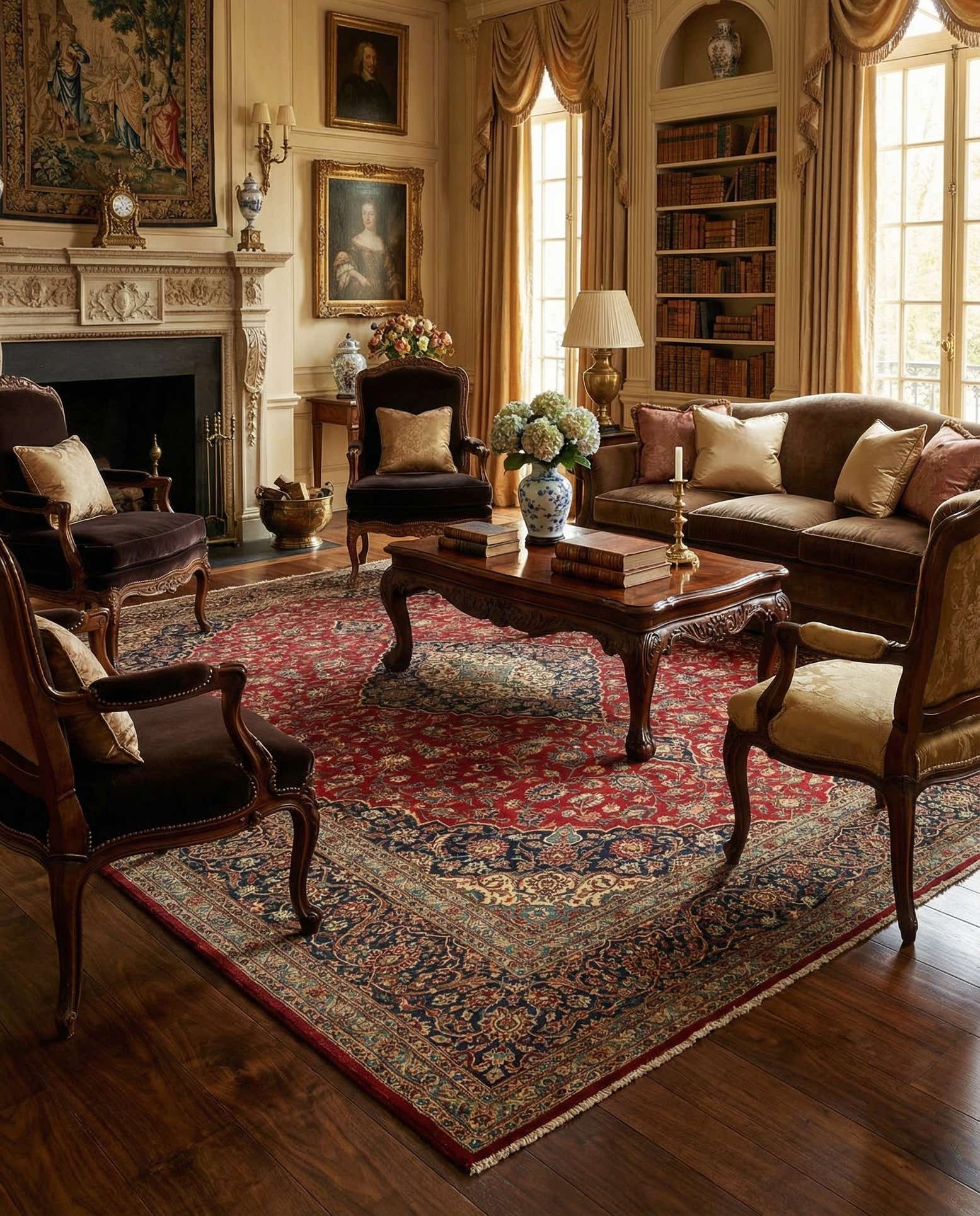 10' 6 x 14' Hand Knotted Kashan Persian Wool Rug