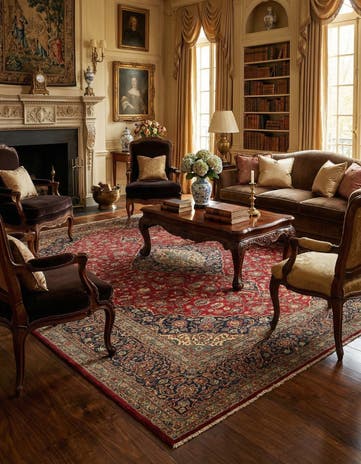 10' 6 x 14' Hand Knotted Kashan Persian Wool Rug