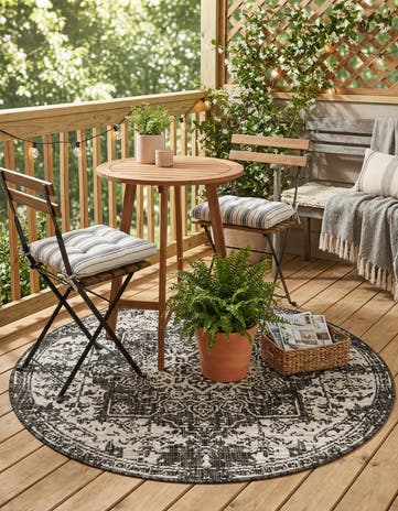 Charcoal Gray Easy-Clean Jill Zarin Dubai Indoor / Outdoor Round Rug