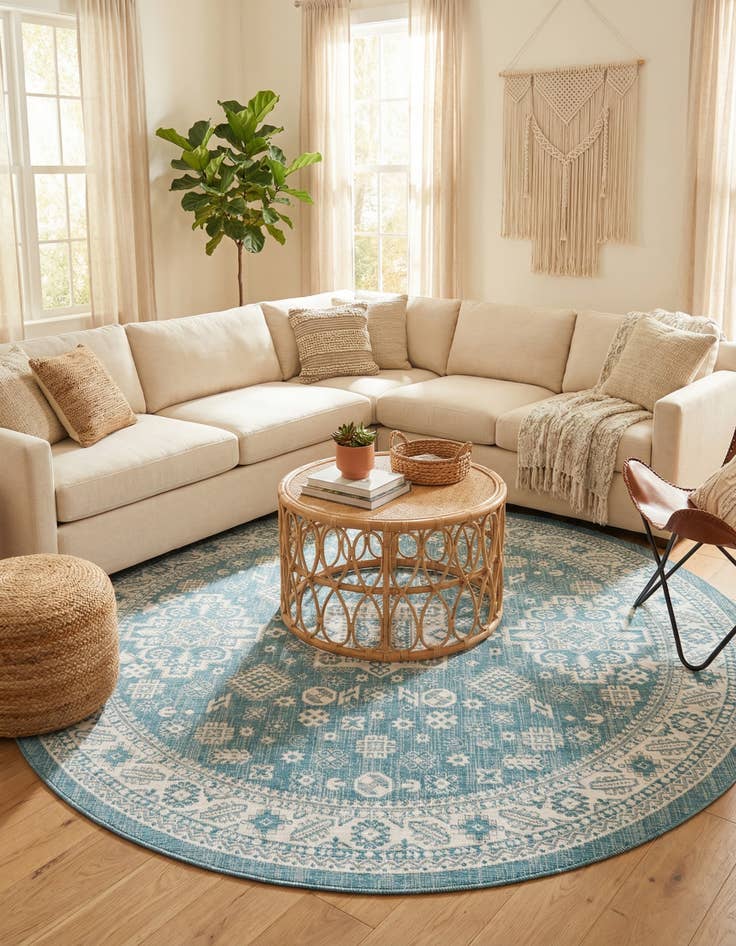 Detail image of 10' x 10'  Washable Aztec Indoor / Outdoor Round Rug