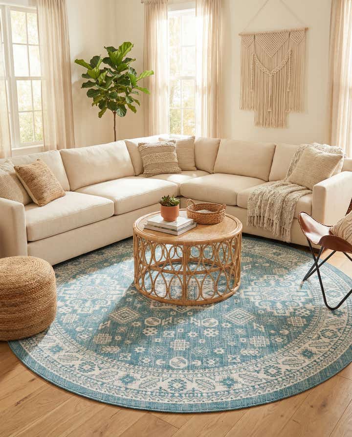 10' x 10' Easy-Clean Aztec Indoor / Outdoor Round Rug