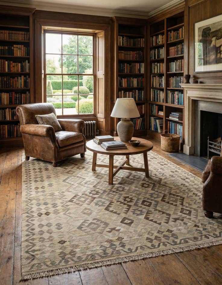 Detail image of 6' 10 x 9' 11  Hand Woven Kilim Maymana Wool Rug