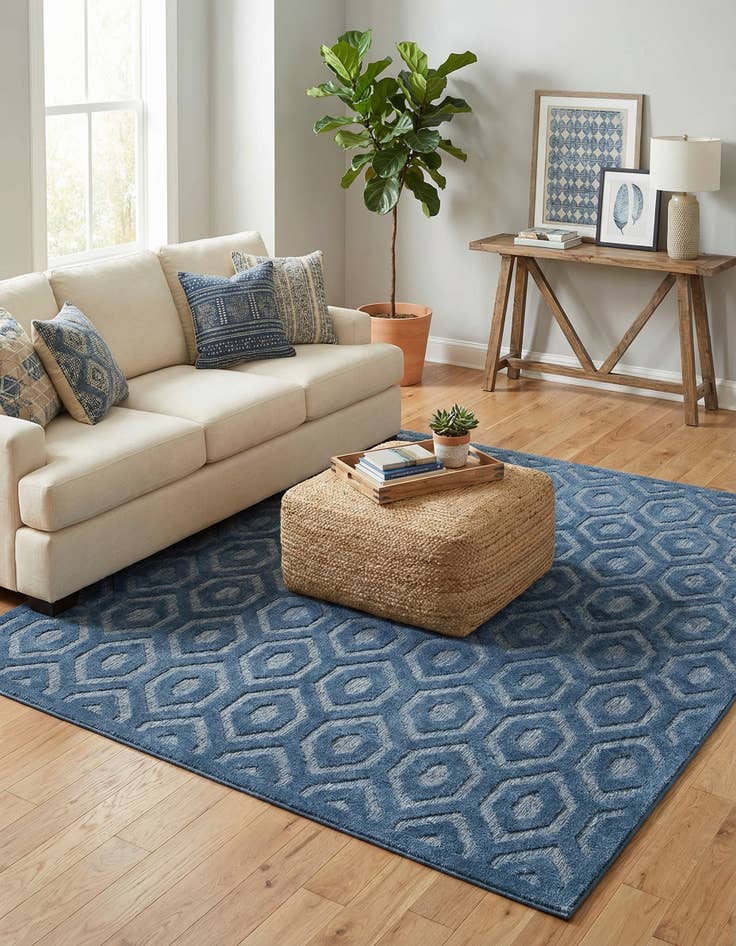 Detail image of 7' 10 x 7' 10  Washable Trellis Textured Indoor / Outdoor Square Rug
