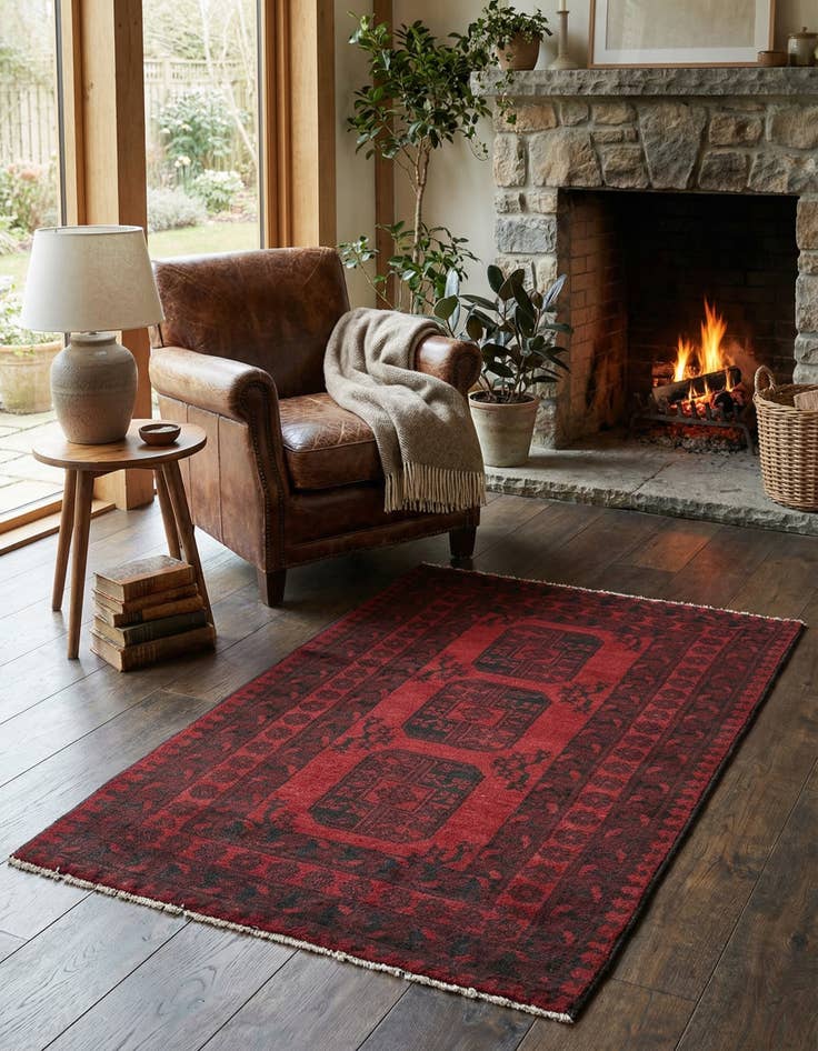 Detail image of  3' 1 x 4' 10  Hand Knotted Afghan Akhche Wool Rug