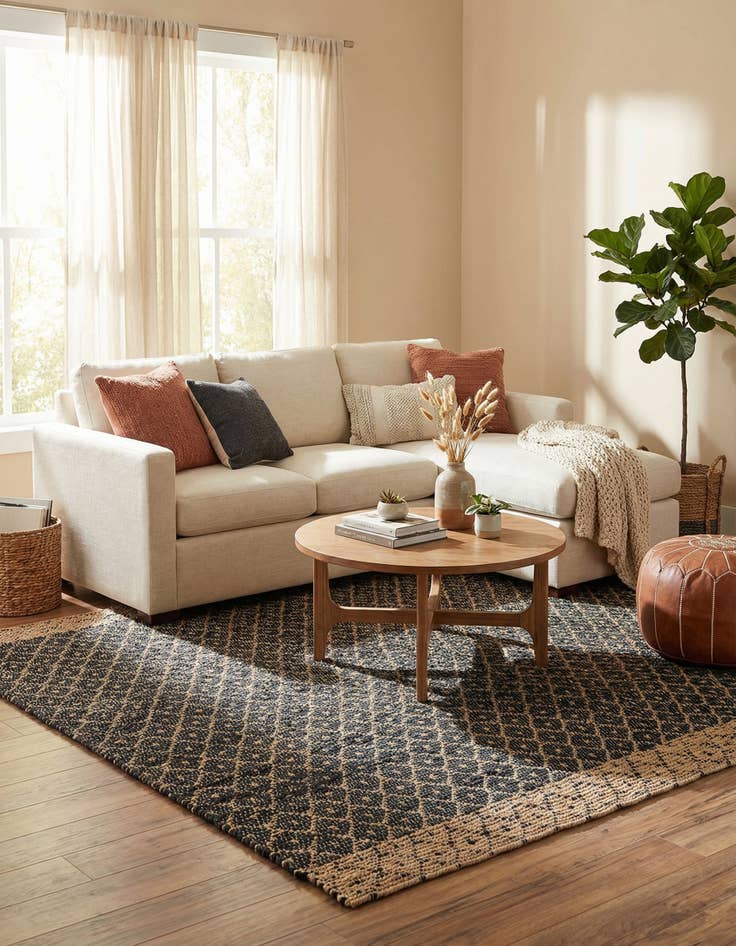 Detail image of  8' x 8'  Hand Woven Chindi Trellis Square Rug